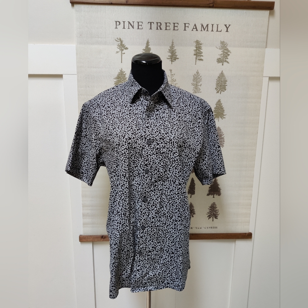Michael Kors Leaf Print Slim Fit Short Sleeve Shirt – Size L